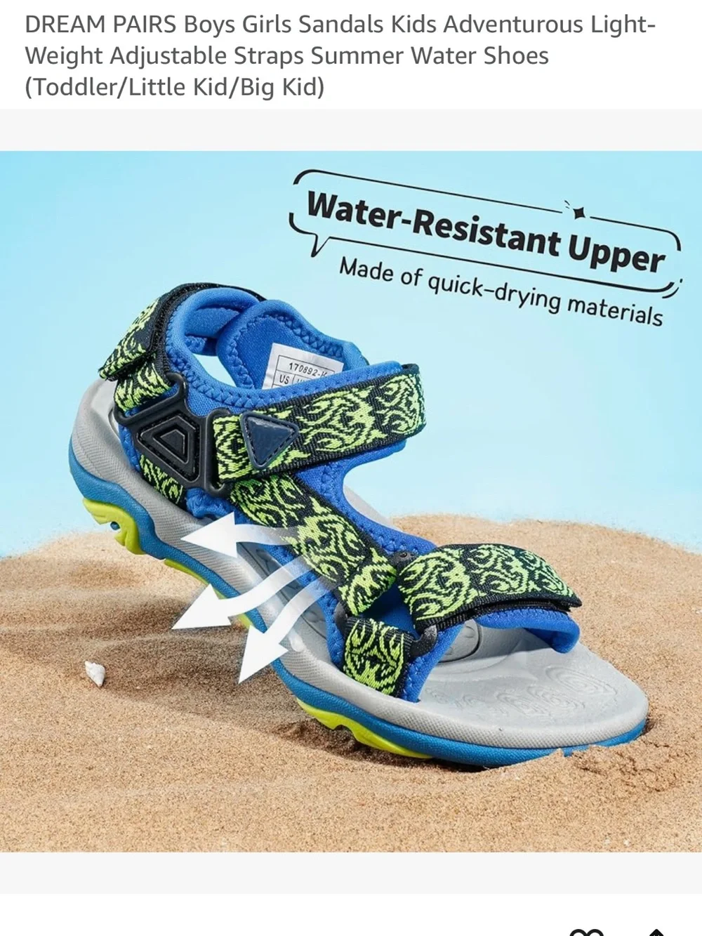 Dream Pairs Neon Green and Blue Patterned Kids Sport Sandals